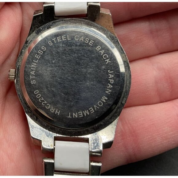 Vtg Hard Rock Cafe Stainless Steel Watch White Accents Crystal Details 1990s - Picture 3 of 3